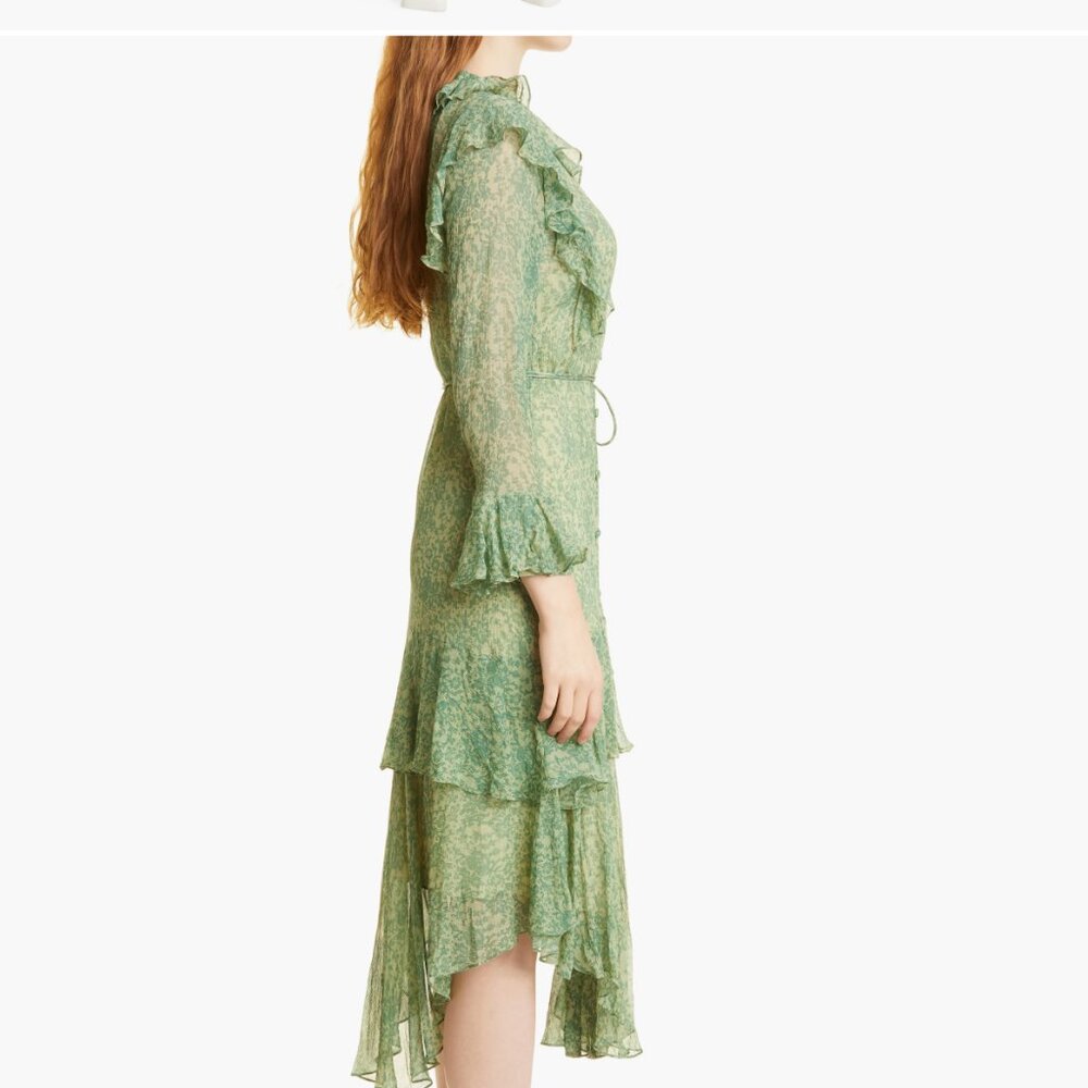 Floral Ruffle Long Sleeve Silk Chiffon Shirtdress Rebecca Taylor - Picture 2 of 13